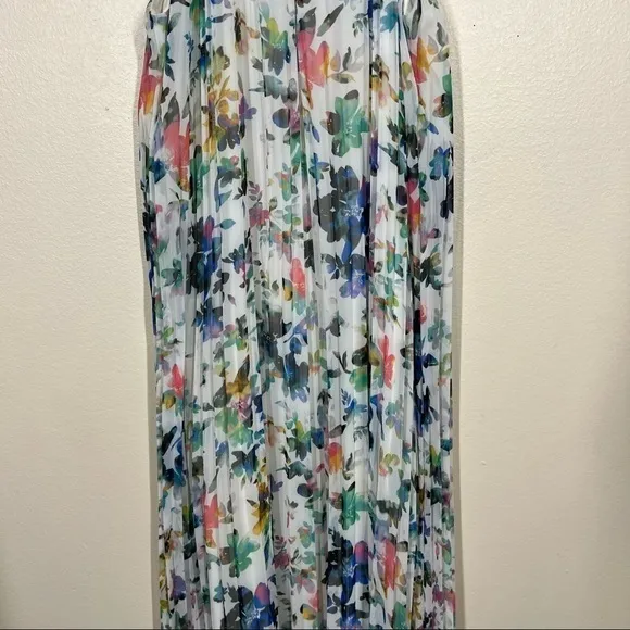 Likely Floral Chiffon Chester Pleated Midi Dress Womens Size 4 Multicolor