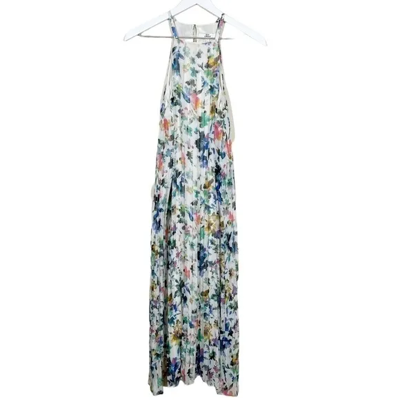 Likely Floral Chiffon Chester Pleated Midi Dress Womens Size 4 Multicolor