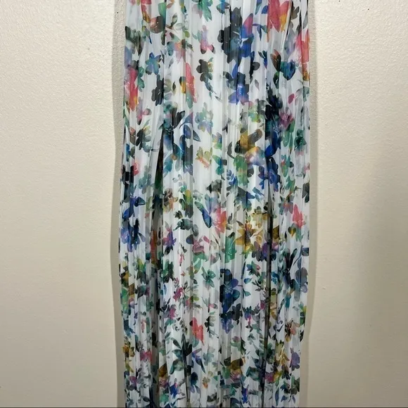 Likely Floral Chiffon Chester Pleated Midi Dress Womens Size 4 Multicolor