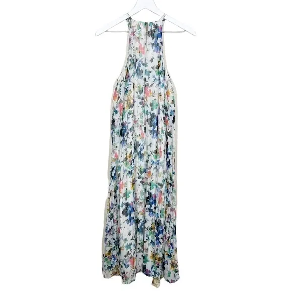 Likely Floral Chiffon Chester Pleated Midi Dress Womens Size 4 Multicolor