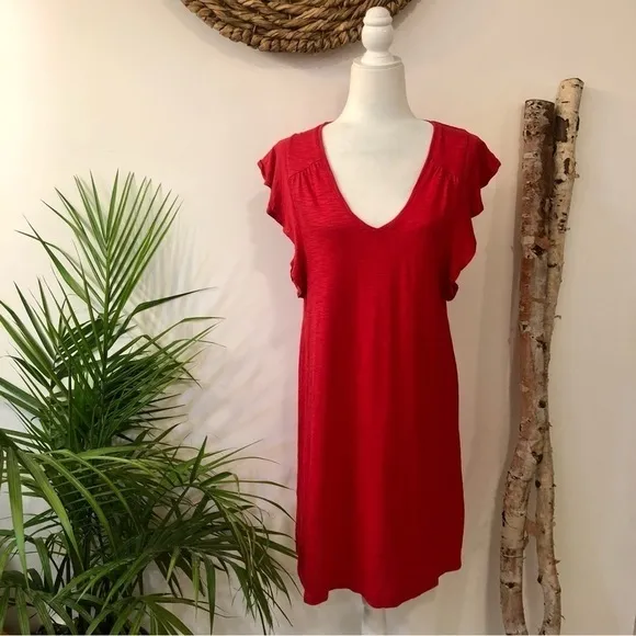 Lilla P Ruffle Sleeve V-Neck Dress Red Size Small