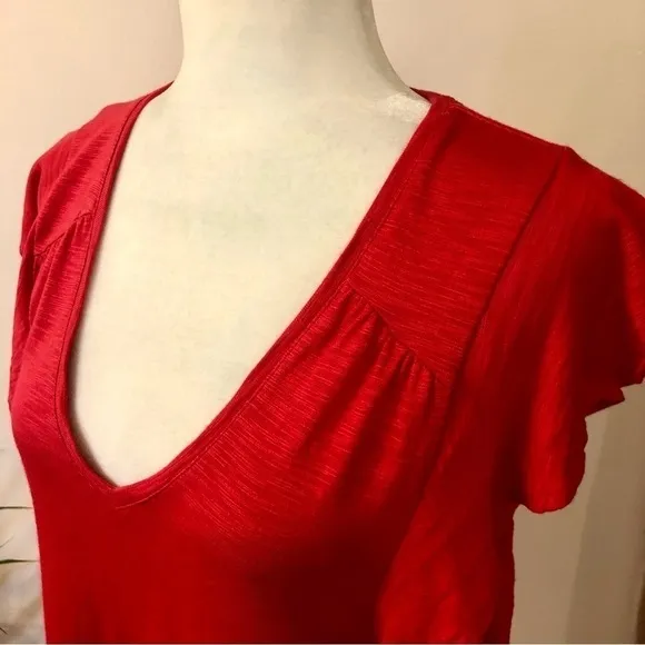 Lilla P Ruffle Sleeve V-Neck Dress Red Size Small