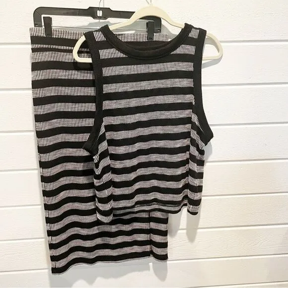 LOFT Geo Striped Knit Pencil Midi Skirt(M)  Crew neck Tank Top(XL) Set