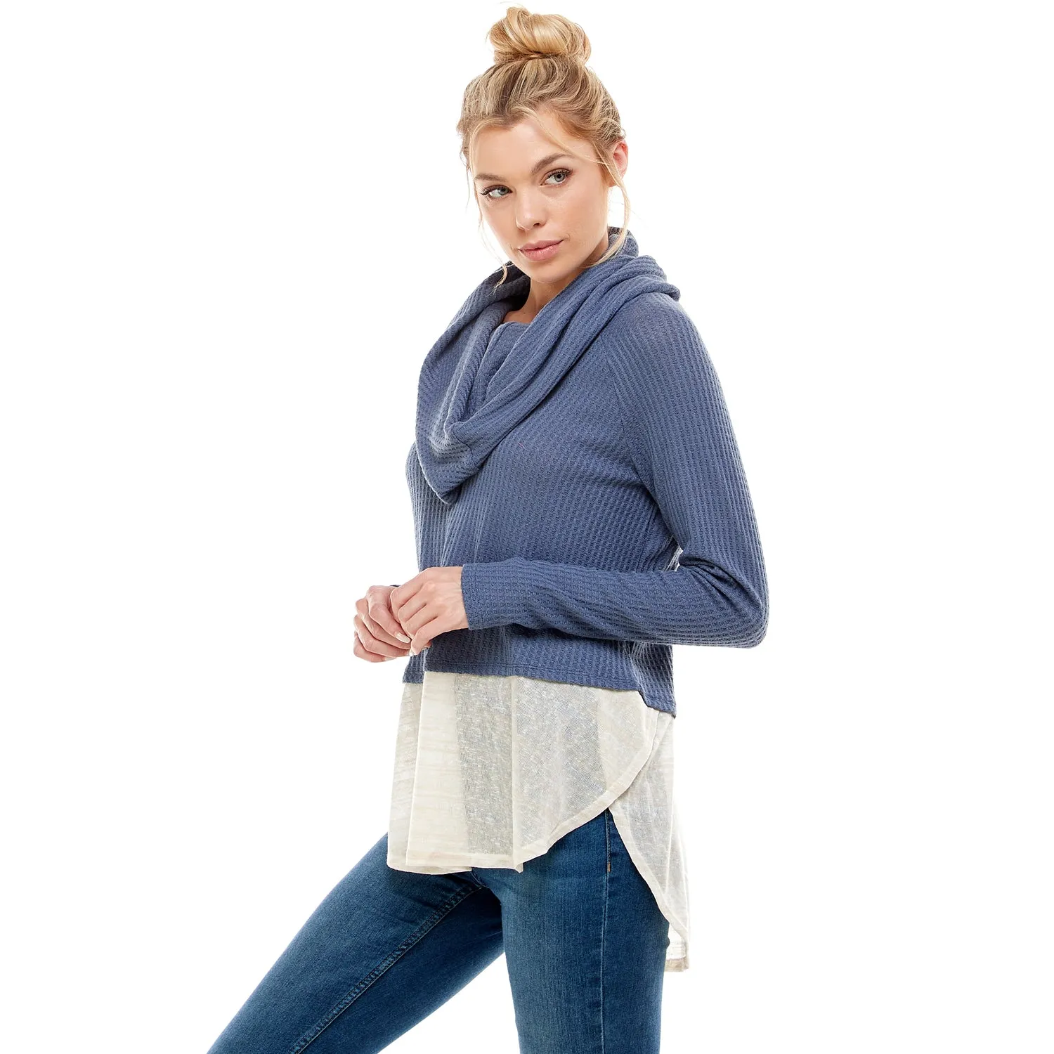 Long Sleeve Knit Top With Contrast Hem