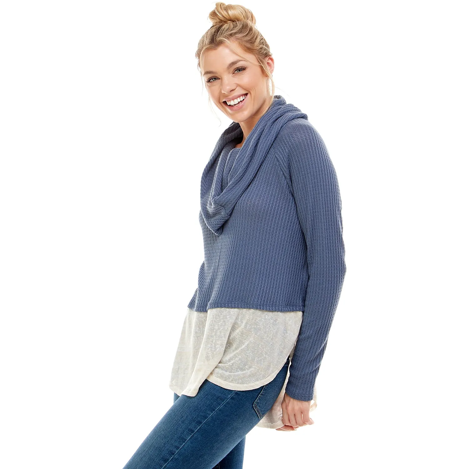 Long Sleeve Knit Top With Contrast Hem