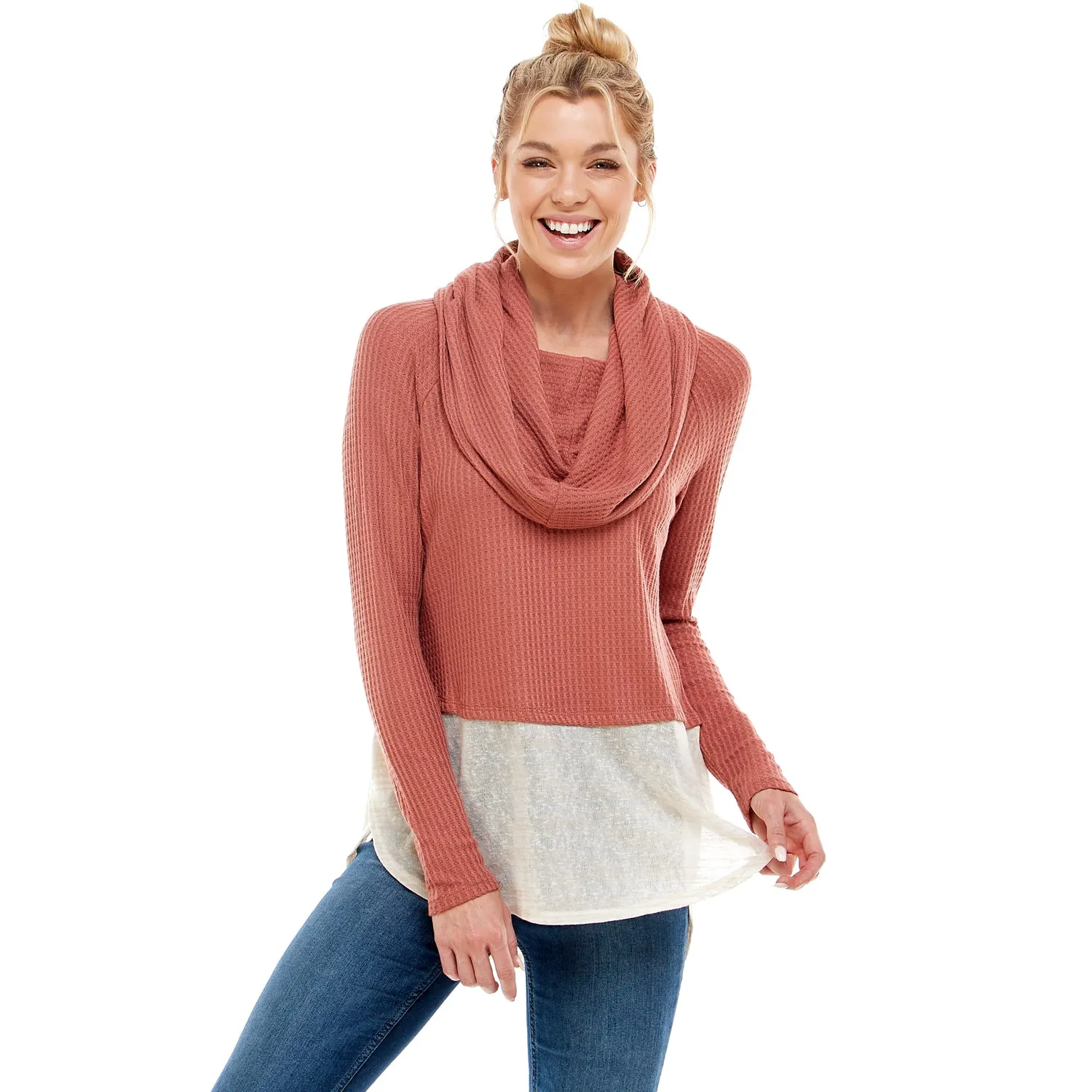 Long Sleeve Knit Top With Contrast Hem