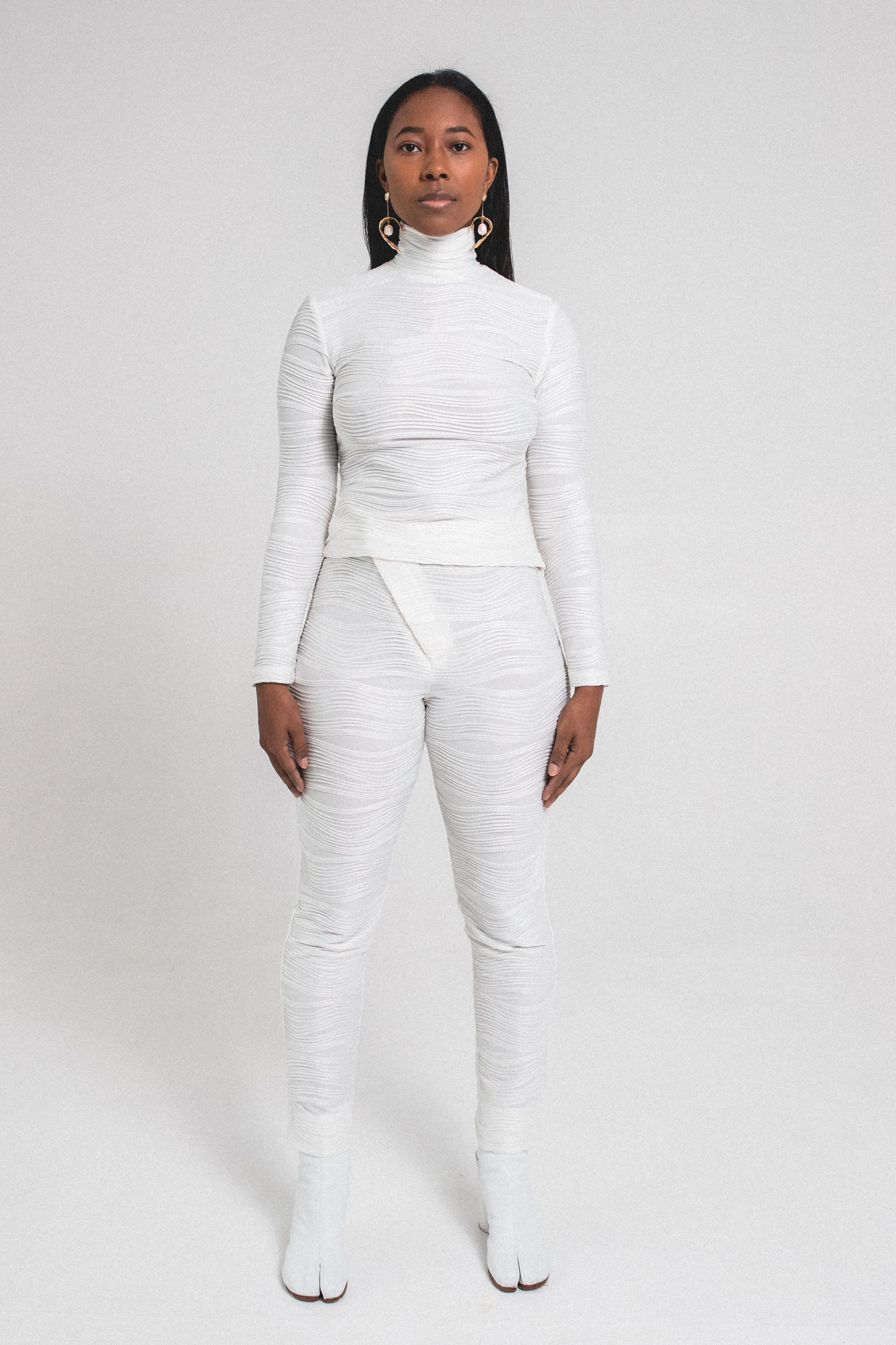 Long Sleeve Texture Turtleneck | White