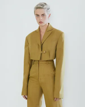 Luciano Crop - Blazer Jacket Mustard tartán