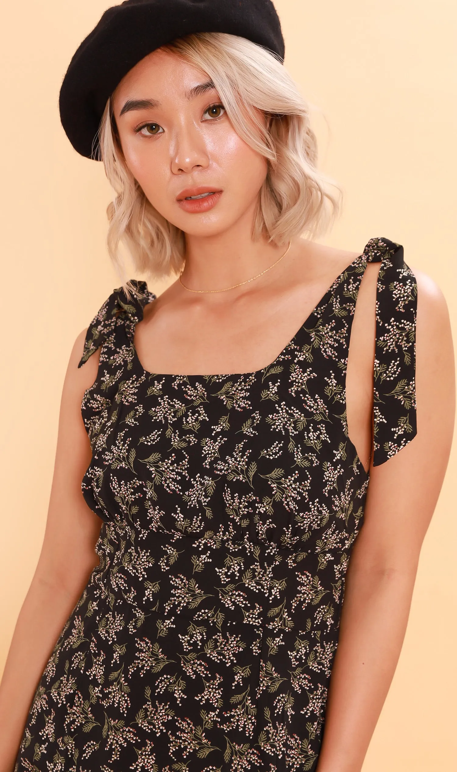 LUCINDA Tie-Strap Mermaid Midi Dress (Black)