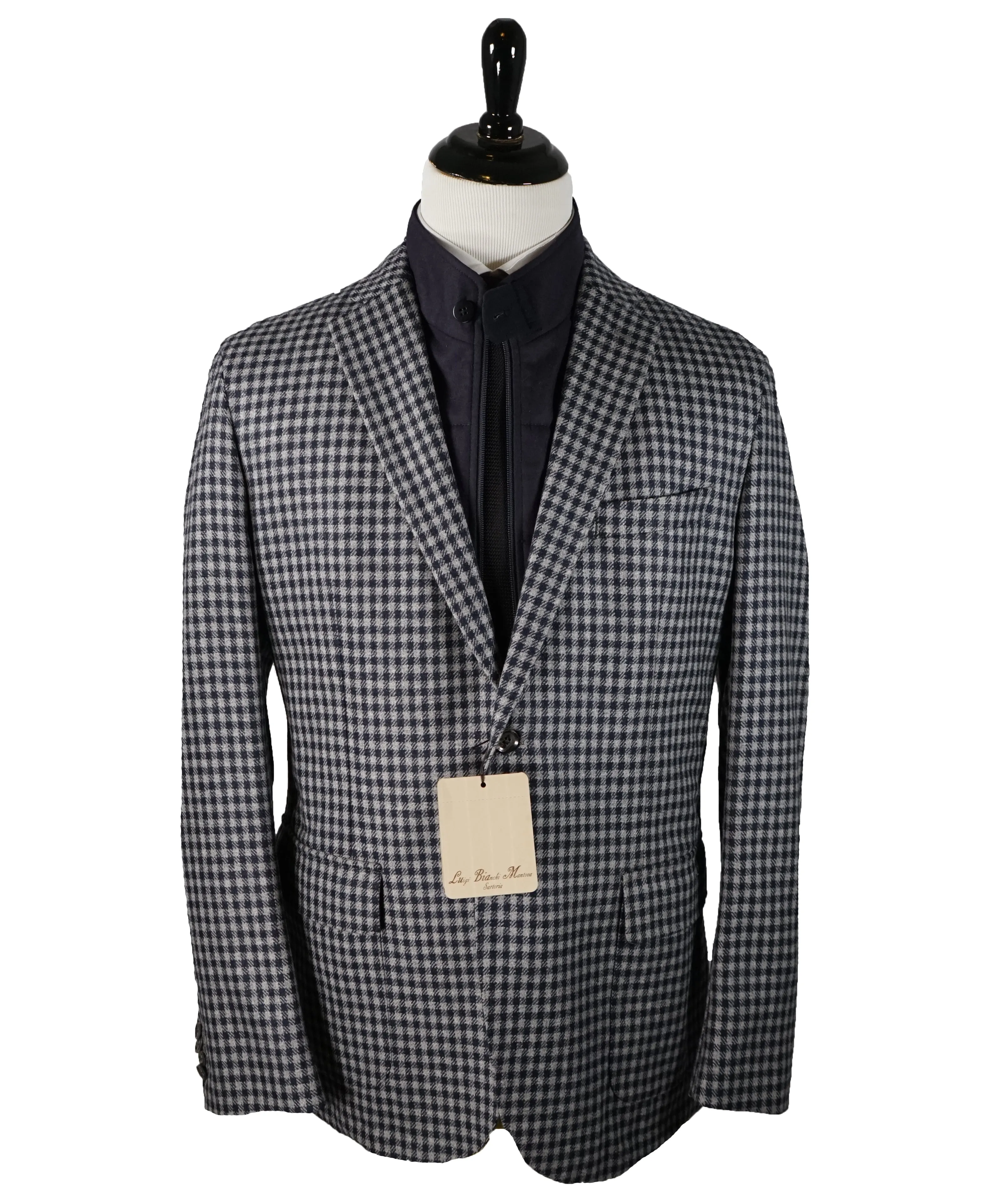 LUIGI BIANCHI MANTOVA - "SLIM" Vested Coat Blazer Pure Wool Check - 46R