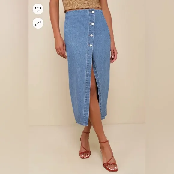 Lulus Asymmetrical Denim Midi Skirt
