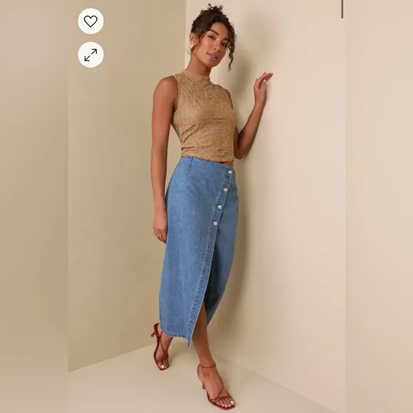Lulus Asymmetrical Denim Midi Skirt