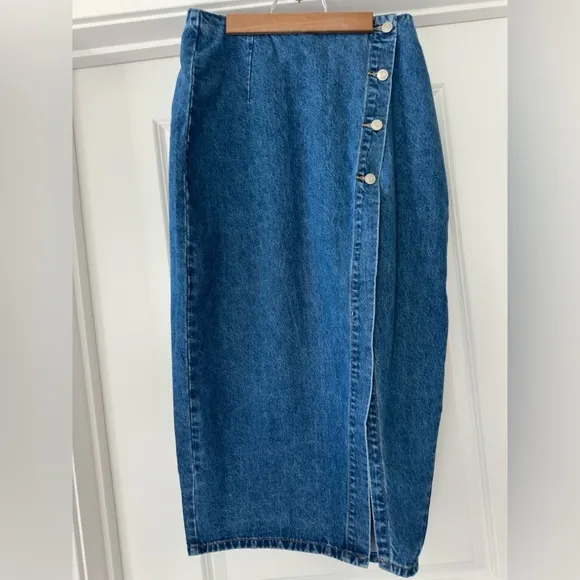 Lulus Asymmetrical Denim Midi Skirt