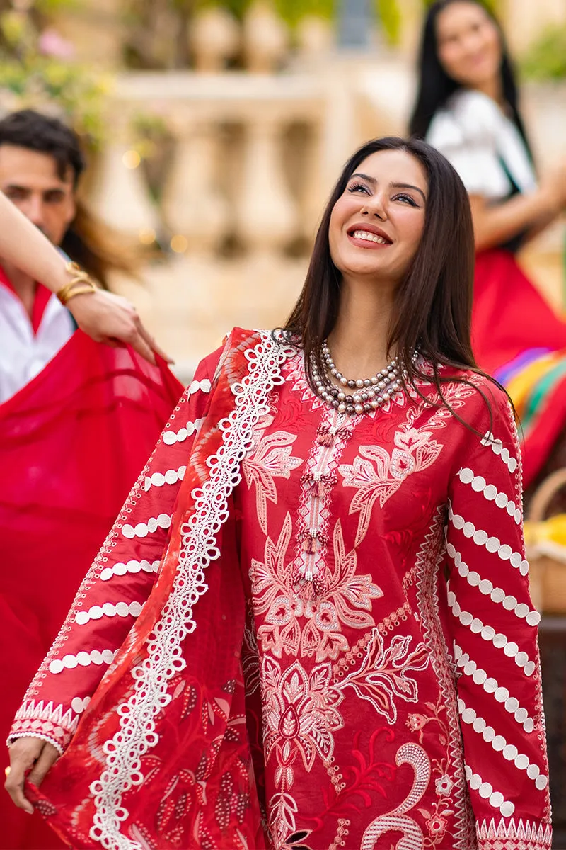 Luxury Cherry Red Embroidered Pakistani Salwar Kameez Dupatta Suit