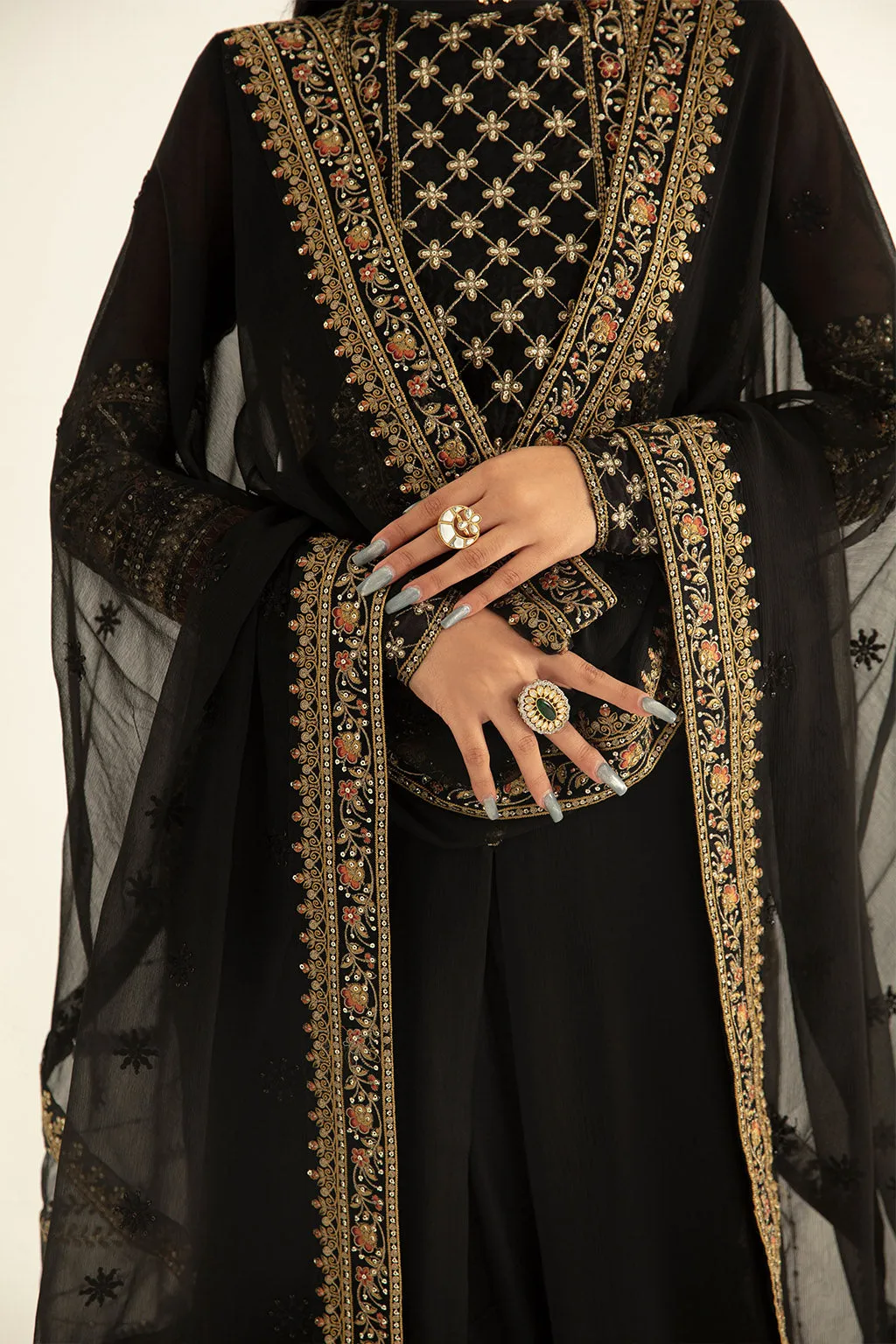 Luxury Embroidered Black Chiffon Pakistani Wedding Salwar Kameez Suit
