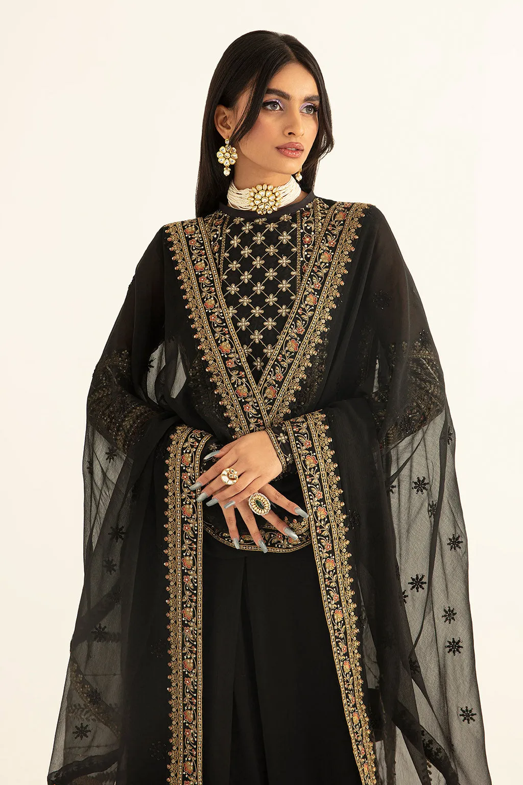 Luxury Embroidered Black Chiffon Pakistani Wedding Salwar Kameez Suit