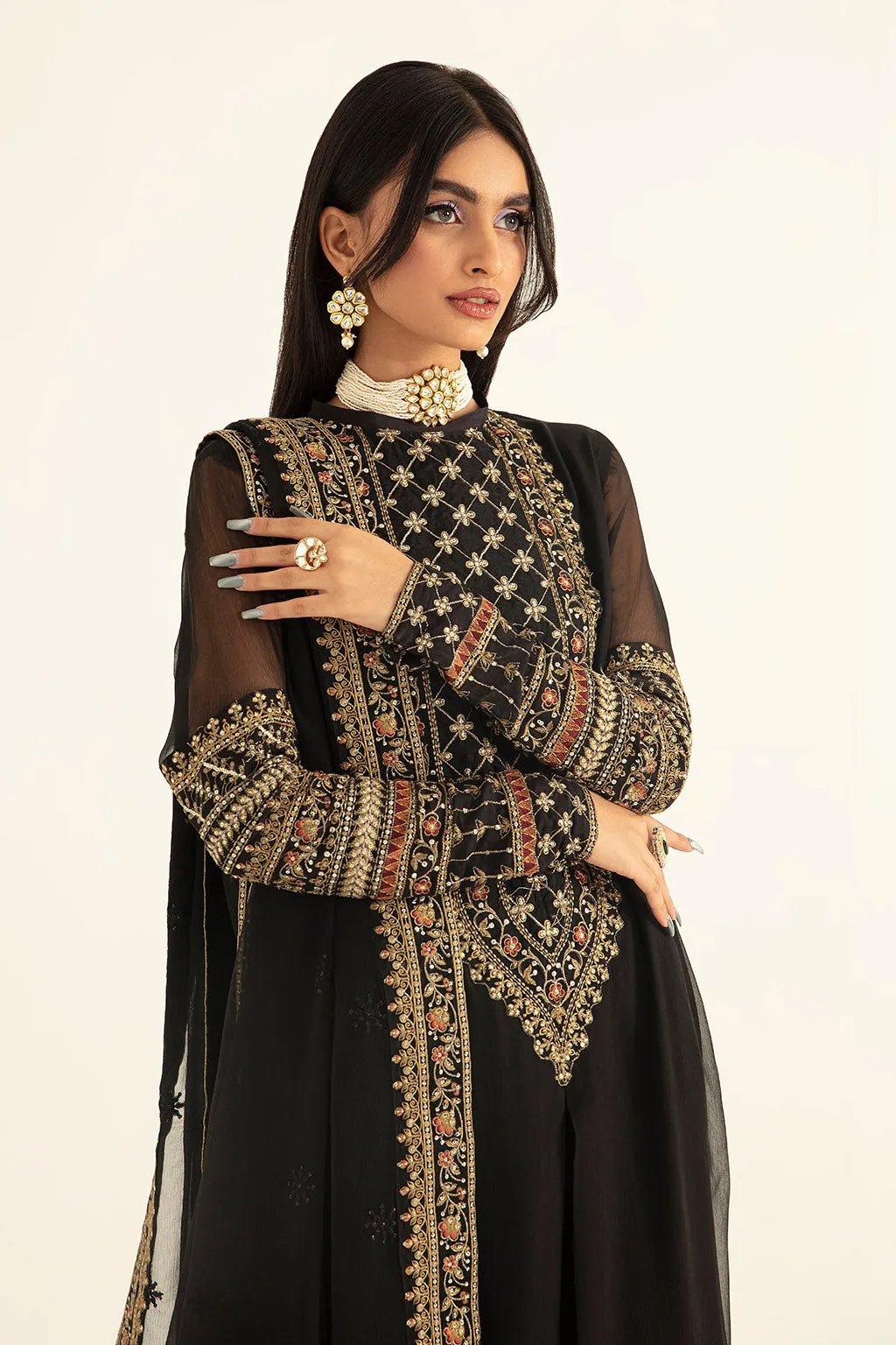 Luxury Embroidered Black Chiffon Pakistani Wedding Salwar Kameez Suit