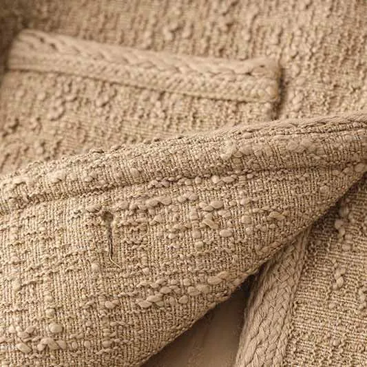 Luxury tweed autumn winter coat khaki tweed woolen cloth jacket