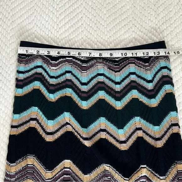 M Missoni Black Zig Zag Black Green Knit Pencil Skirt, 42