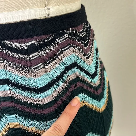 M Missoni Black Zig Zag Black Green Knit Pencil Skirt, 42