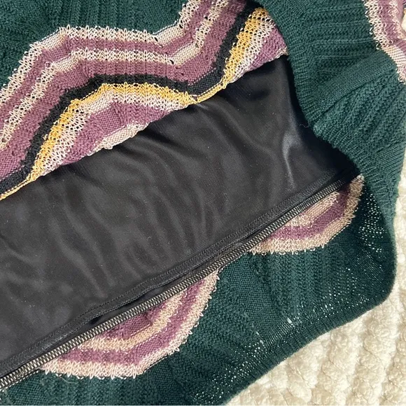 M Missoni Black Zig Zag Black Green Knit Pencil Skirt, 42