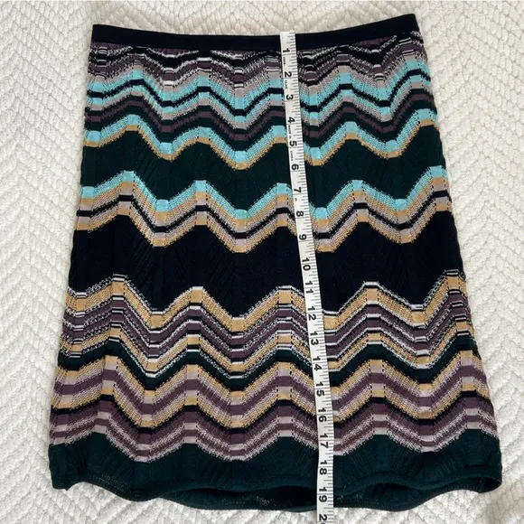 M Missoni Black Zig Zag Black Green Knit Pencil Skirt, 42