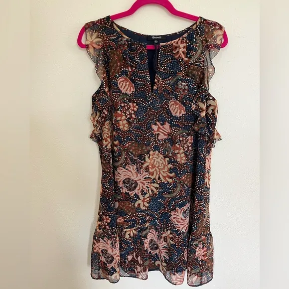 Madewell Lily Ruffle Dress in Sea Floral Multi Color Small