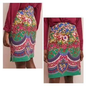 Maeve Anthropologie Sheffield Textured Pencil Skirt Size 0 Green Floral Garden