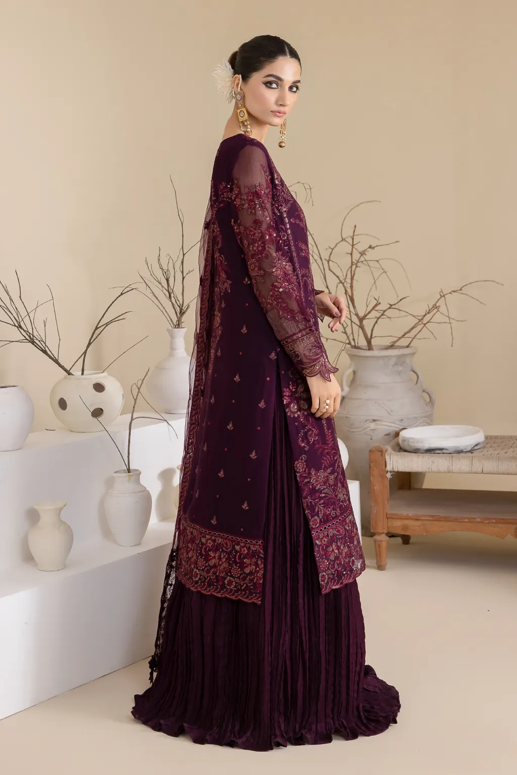 Magenta Embroidered Pakistani Salwar Suit Party Wear Sharara Style
