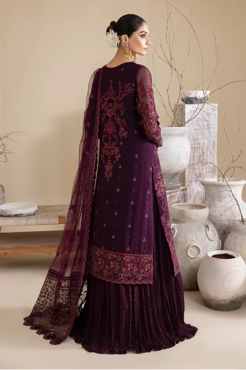Magenta Embroidered Pakistani Salwar Suit Party Wear Sharara Style