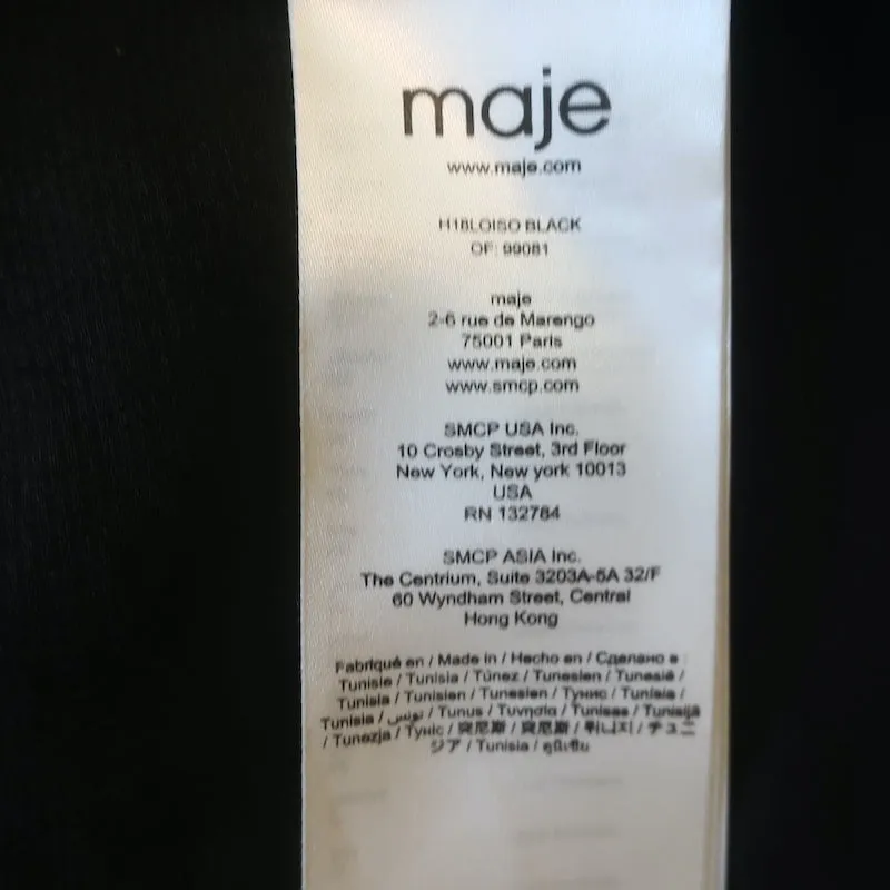 Maje Loiso Tie-Neck Blouse Black Satin Crepe Size 1 Long Sleeve Top