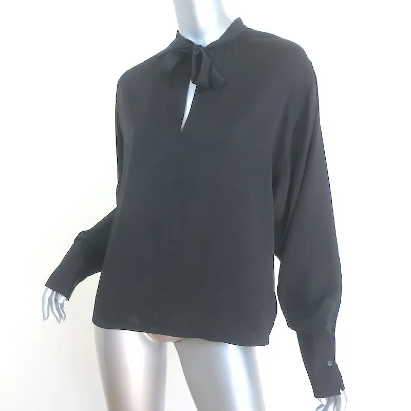 Maje Loiso Tie-Neck Blouse Black Satin Crepe Size 1 Long Sleeve Top