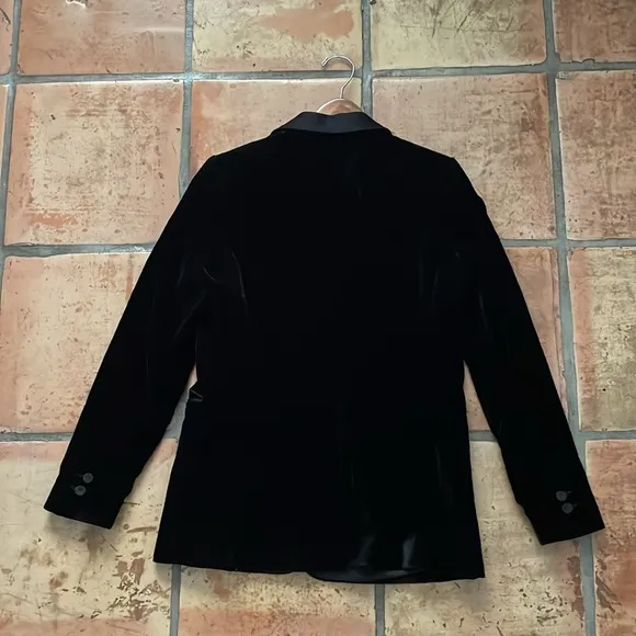 MANGO Size US X-Small Black Velour Velvet Suit Jacket