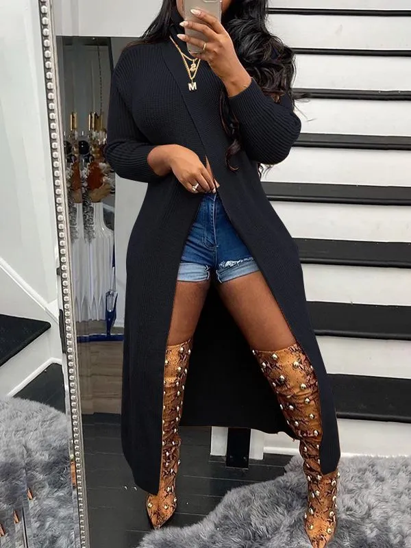 Mangocouture Turtleneck Slit Knit Tunic Top