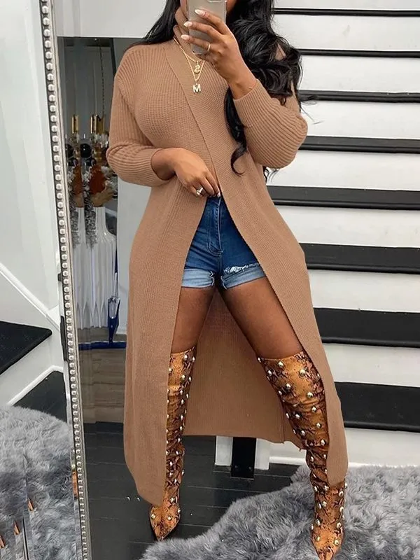 Mangocouture Turtleneck Slit Knit Tunic Top