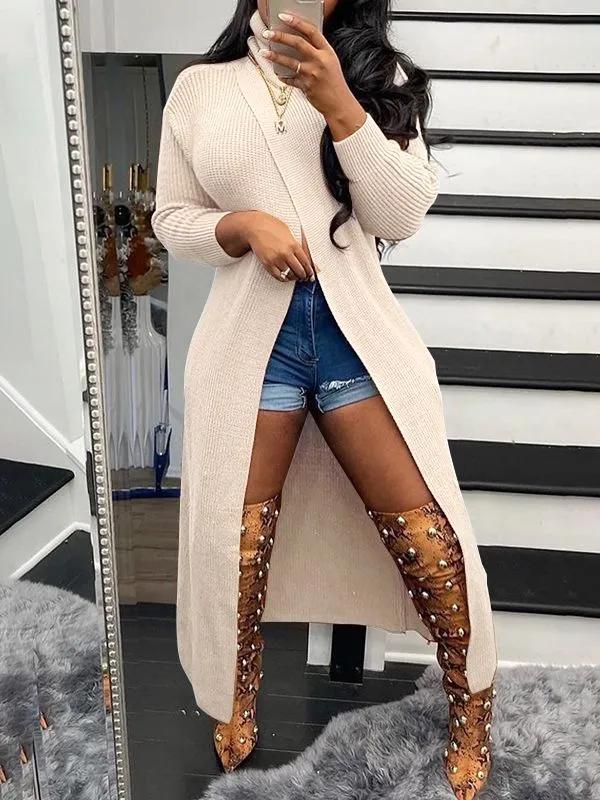 Mangocouture Turtleneck Slit Knit Tunic Top
