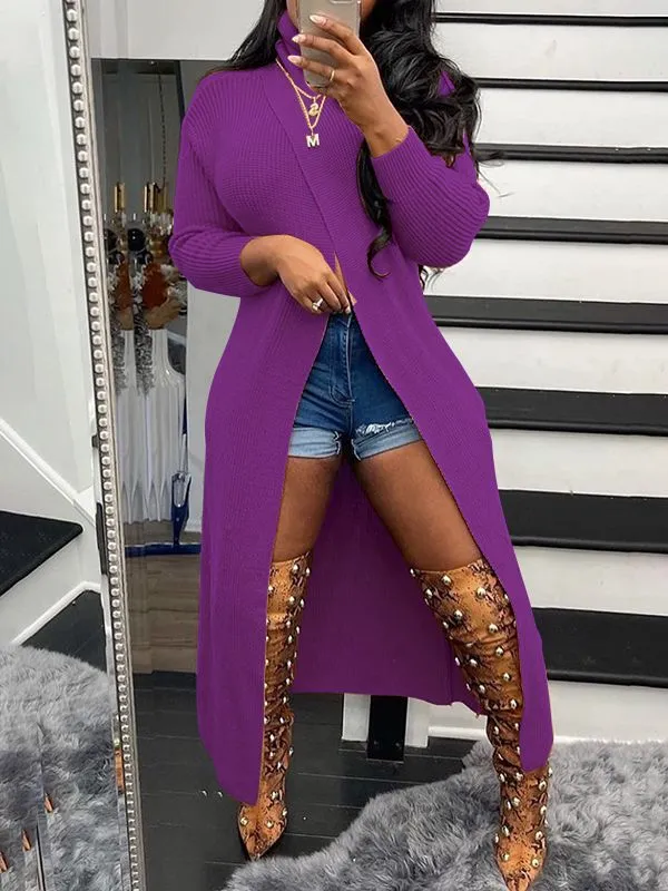 Mangocouture Turtleneck Slit Knit Tunic Top