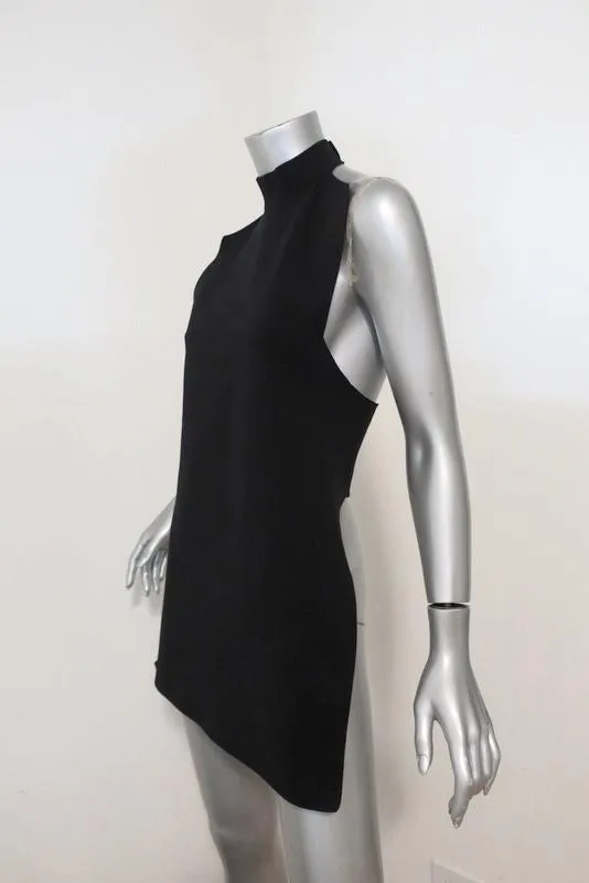 Marni Open Back Turtleneck Top Black Stretch Knit Size 40 Sleeveless Tunic