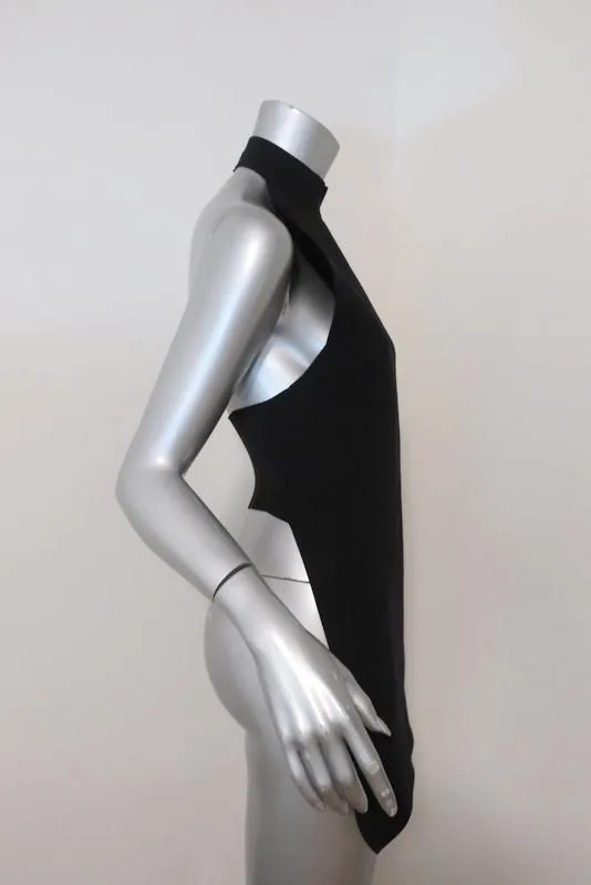 Marni Open Back Turtleneck Top Black Stretch Knit Size 40 Sleeveless Tunic