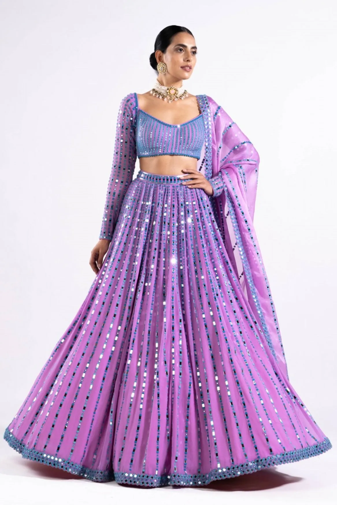 Mauve Linear Drop Lehenga Set