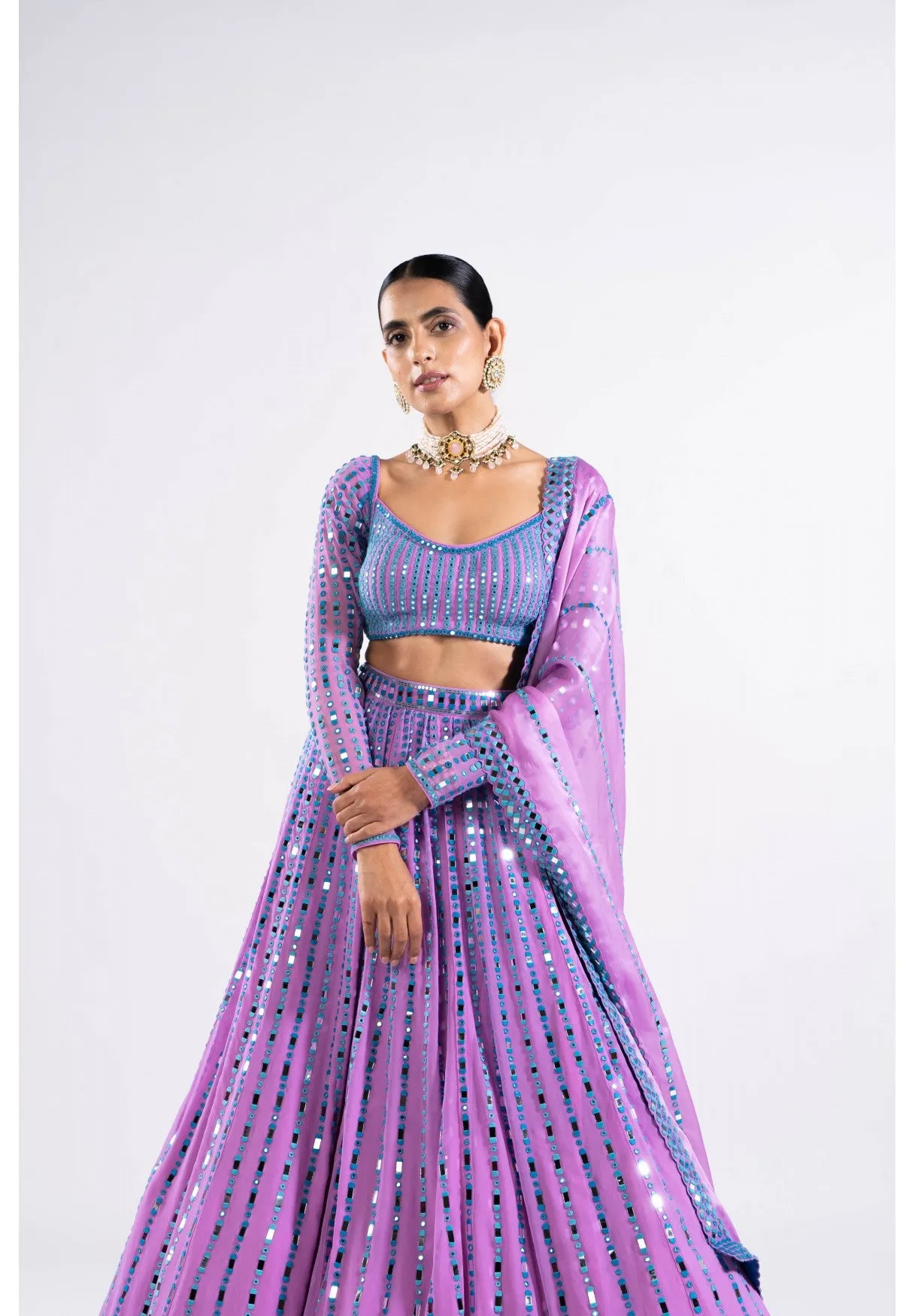 Mauve Linear Drop Lehenga Set