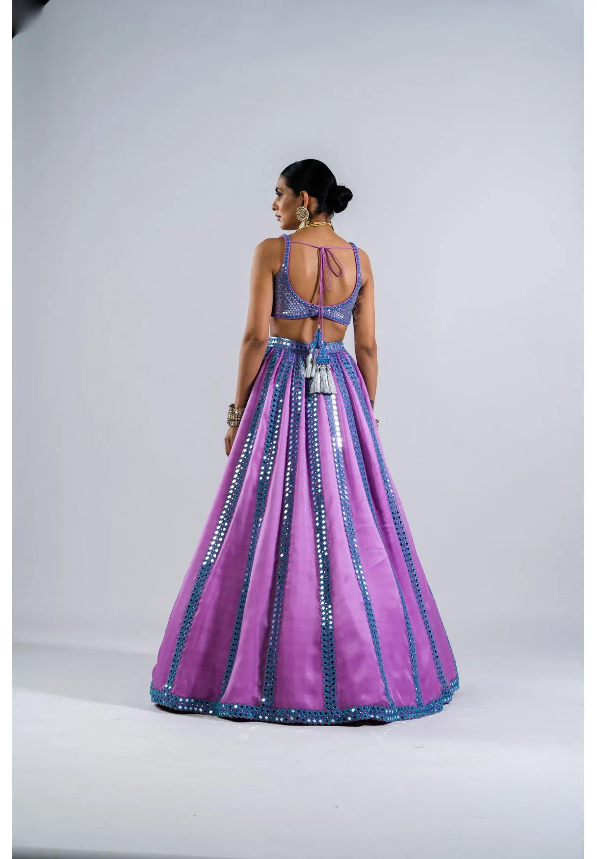 Mauve Mirror Seam Lehenga Set With Metallic Blouse