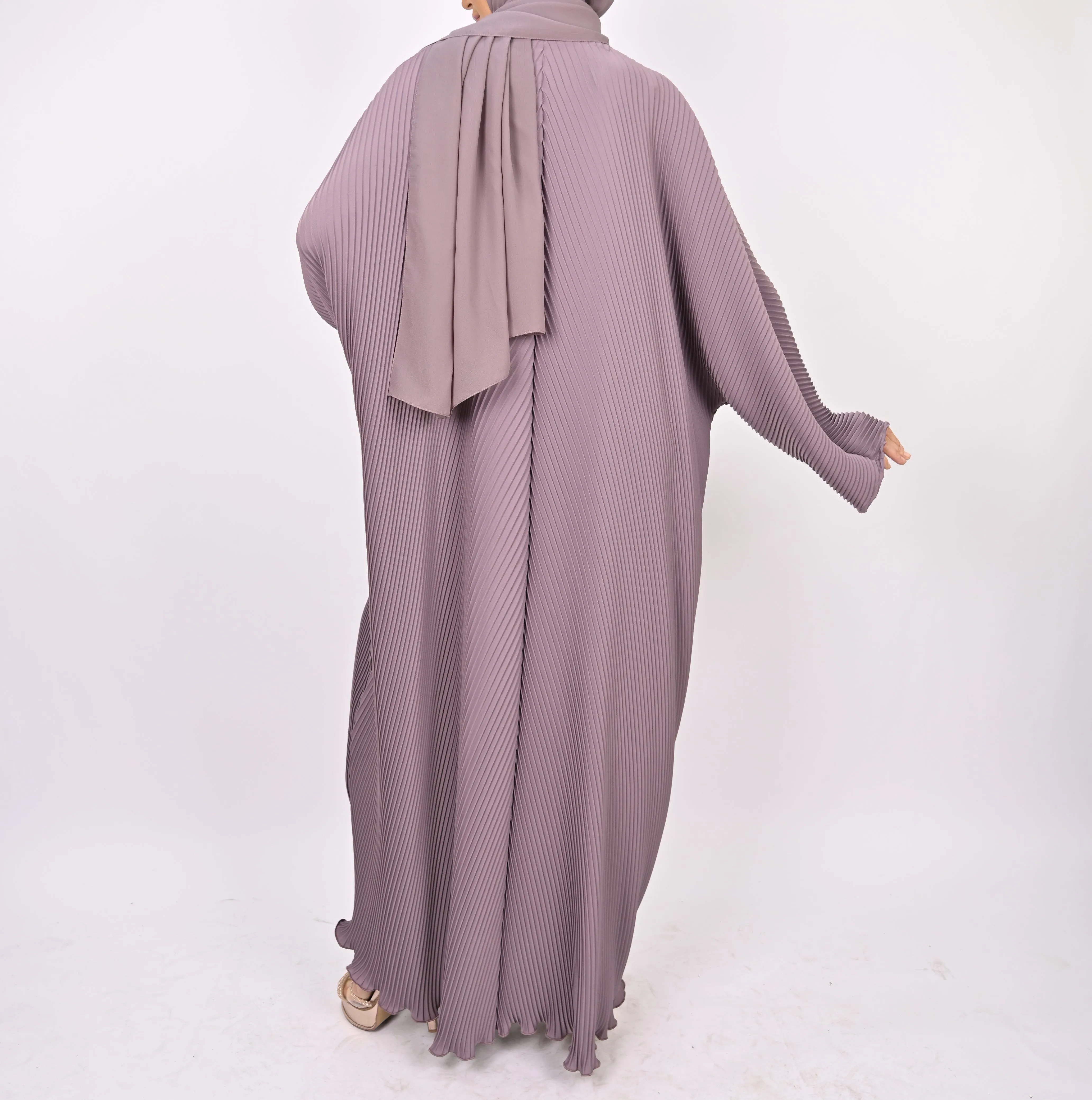 Mauve - Pleated Batwing Abaya