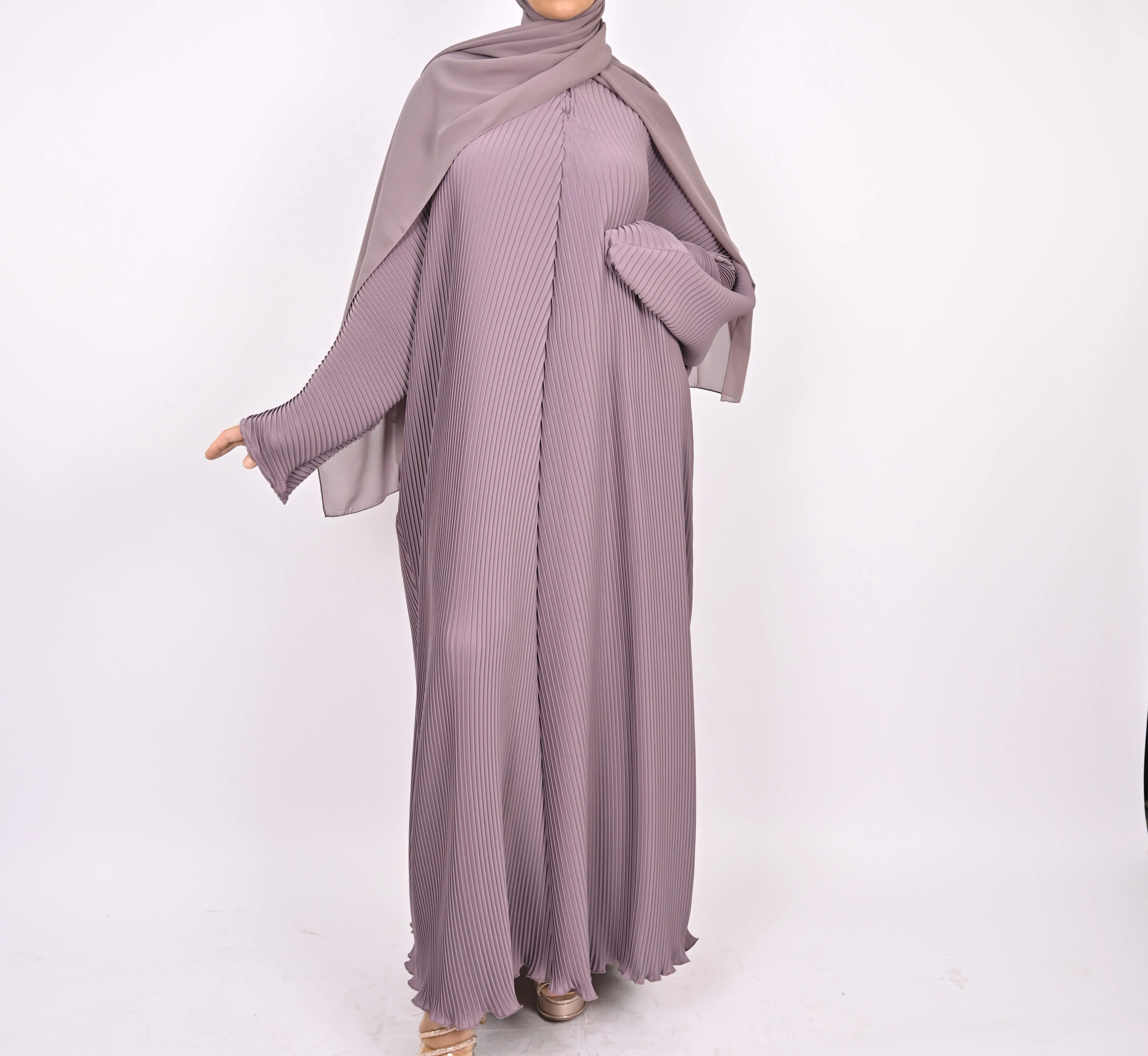 Mauve - Pleated Batwing Abaya