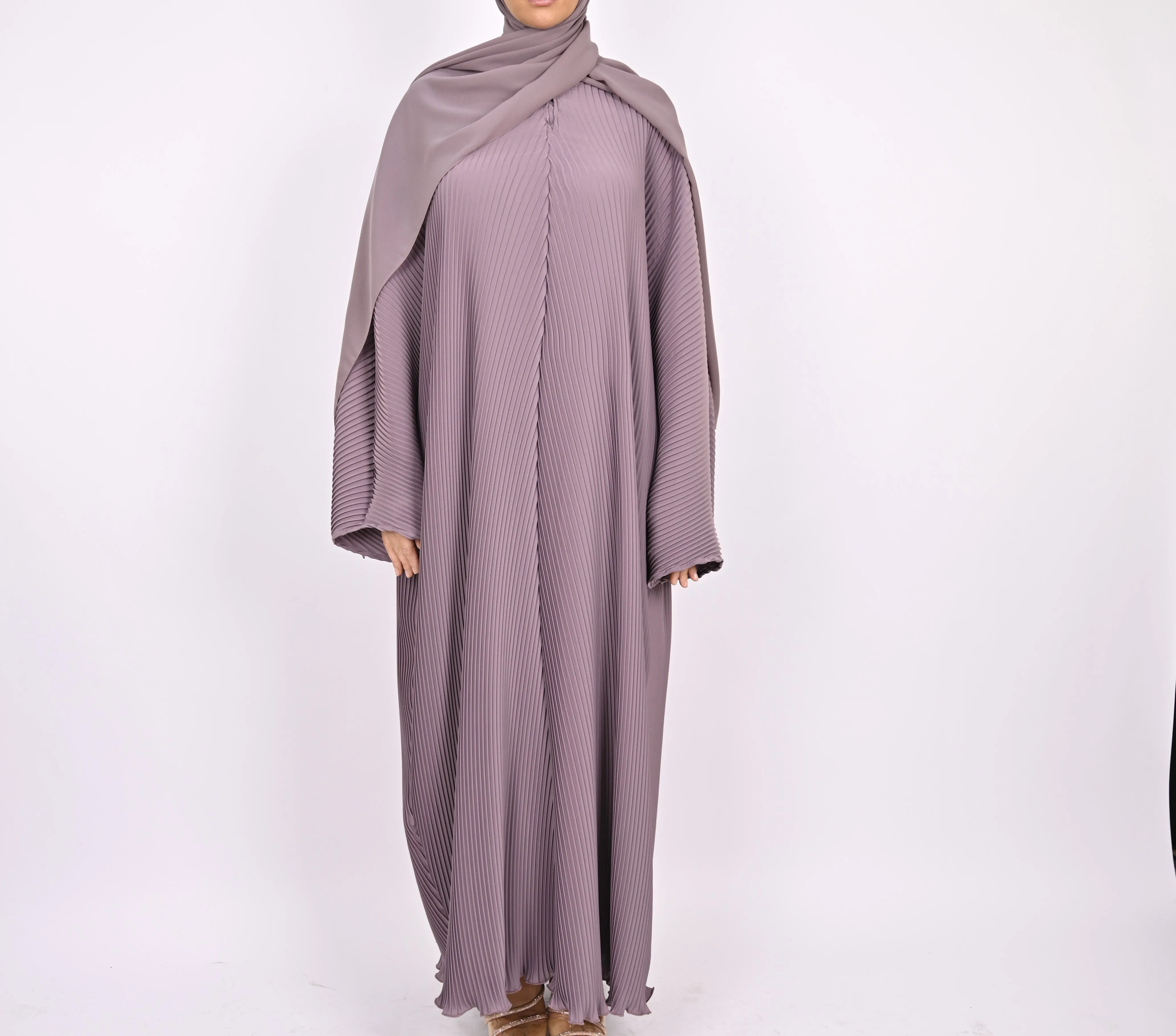 Mauve - Pleated Batwing Abaya