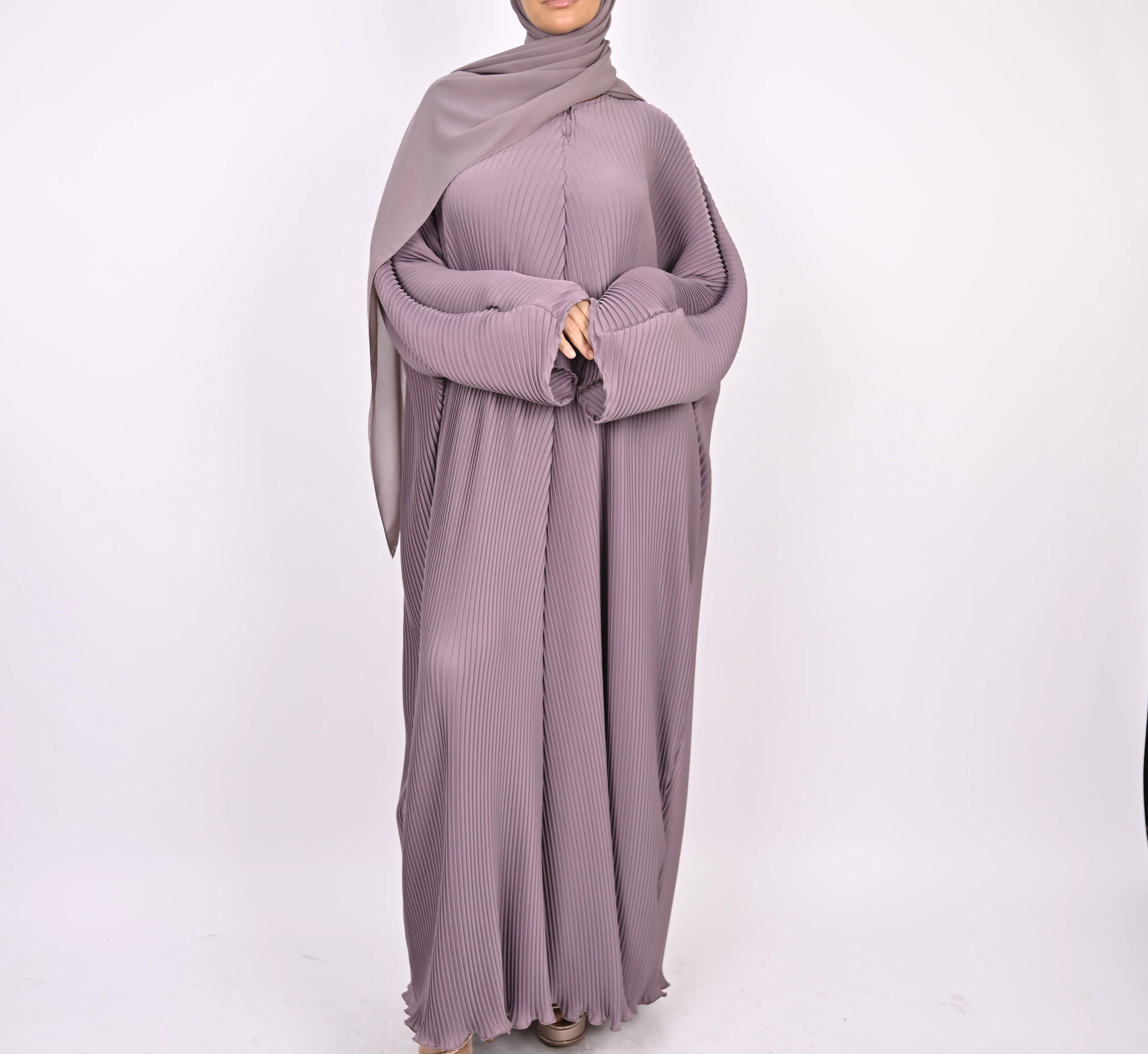 Mauve - Pleated Batwing Abaya