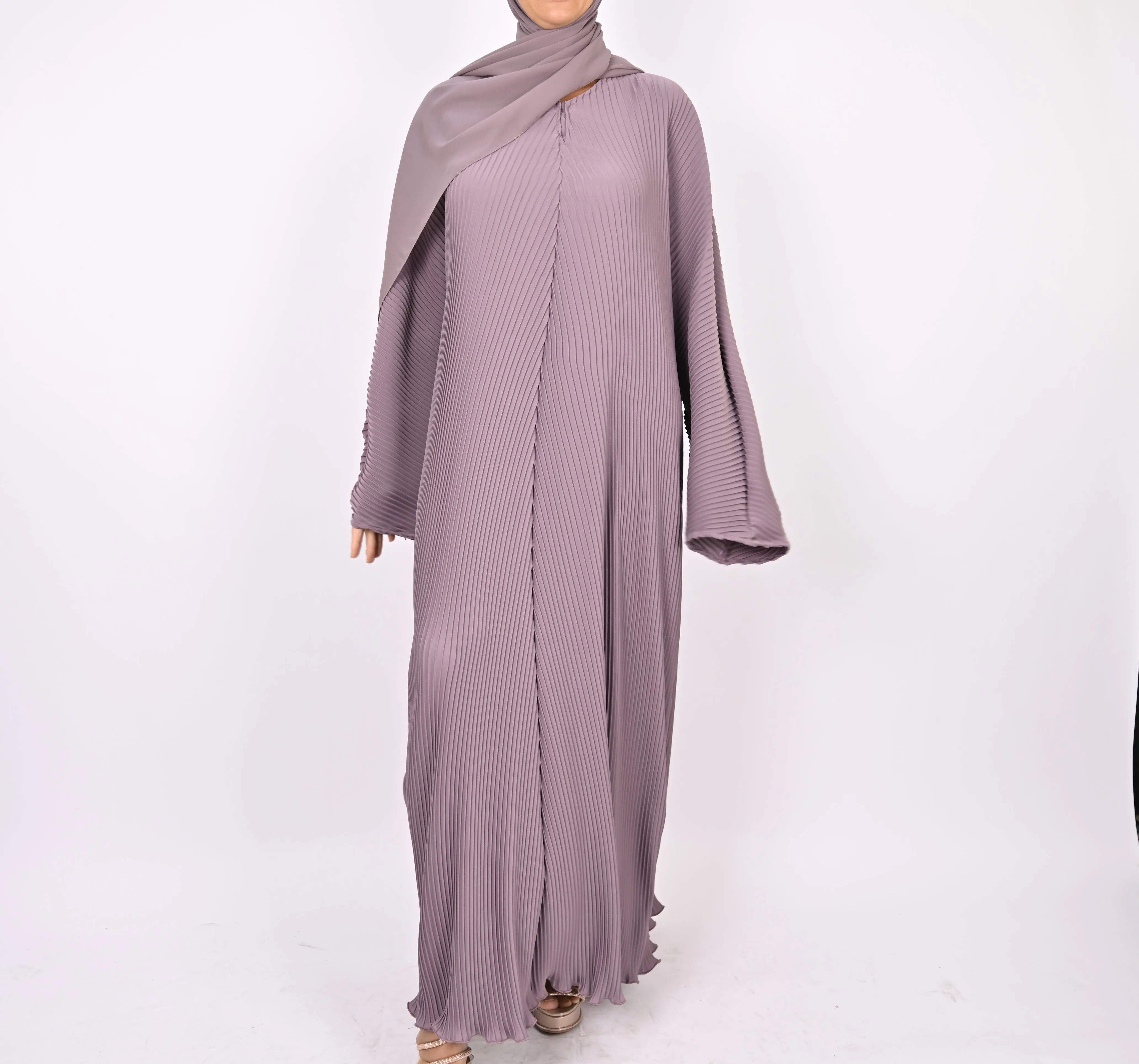 Mauve - Pleated Batwing Abaya