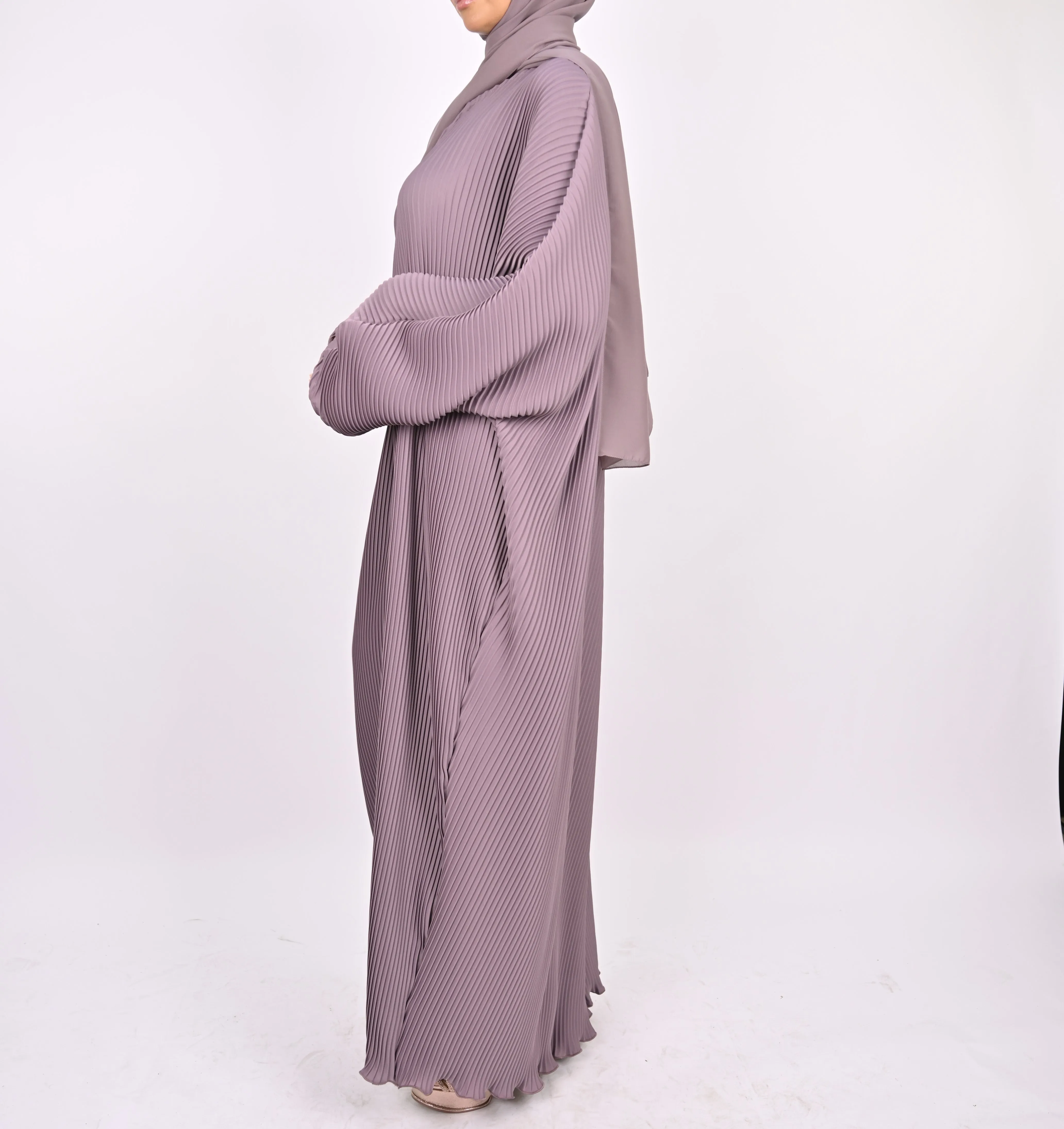 Mauve - Pleated Batwing Abaya