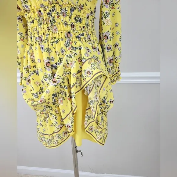 Max Studio Floral Print Smocked Waist 3/4 Sleeves Mini Dress Size L