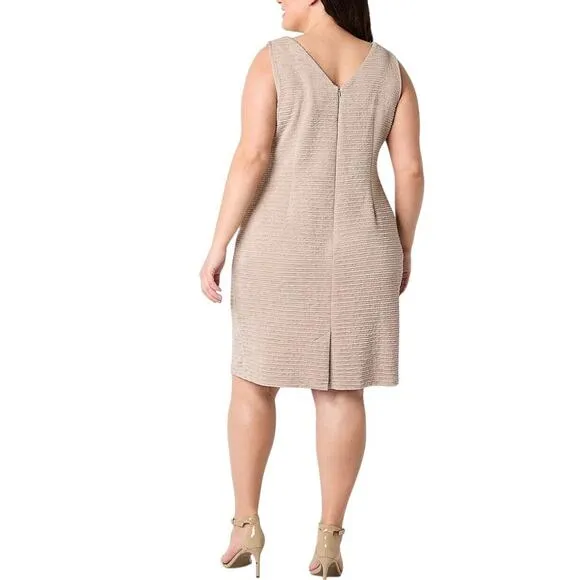 MAYA BROOKE Women 2 Piece Jacket Dress Set 14W Tan Embroidered Sequin Coquette